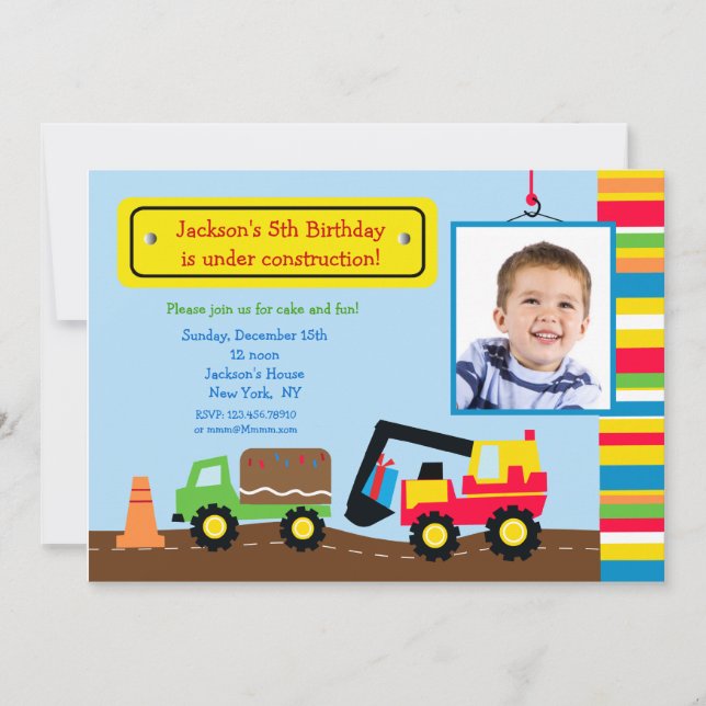 Construction Photo Birthday Party Invitation (Front)