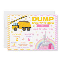 Construction & Princess Joint Birthday Invitation