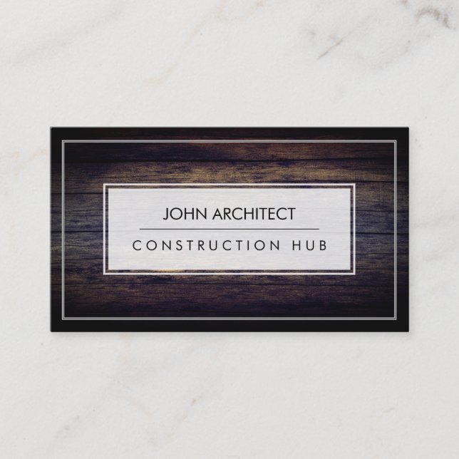 Construction Professional Modern Wood Builder Business Card (Front)