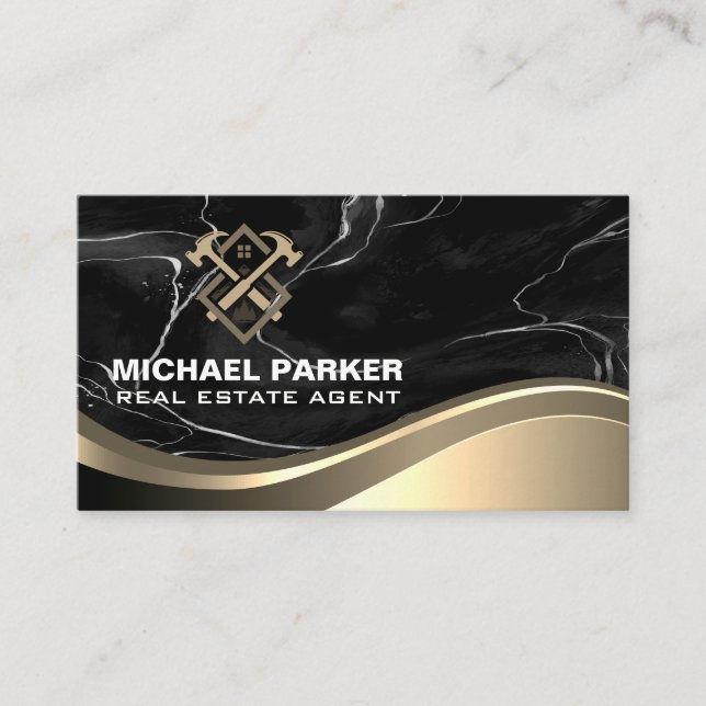Construction Real Estate | Marble Metal Business C Card (Front)
