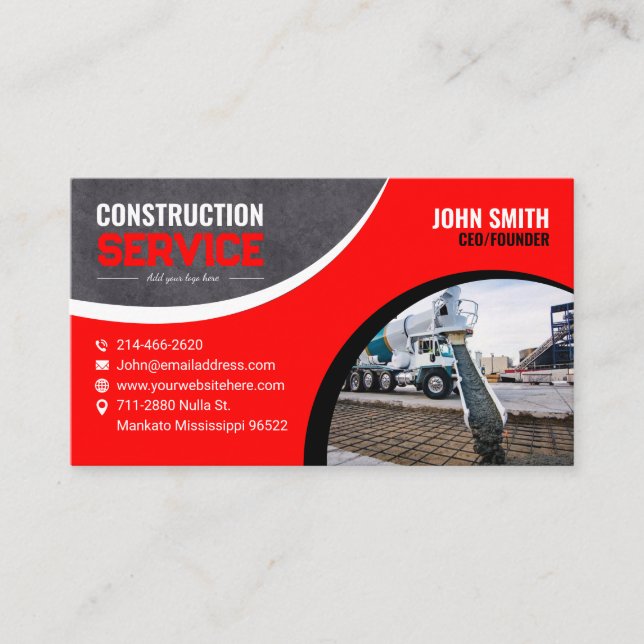 Construction remodeling and concrete business card (Front)