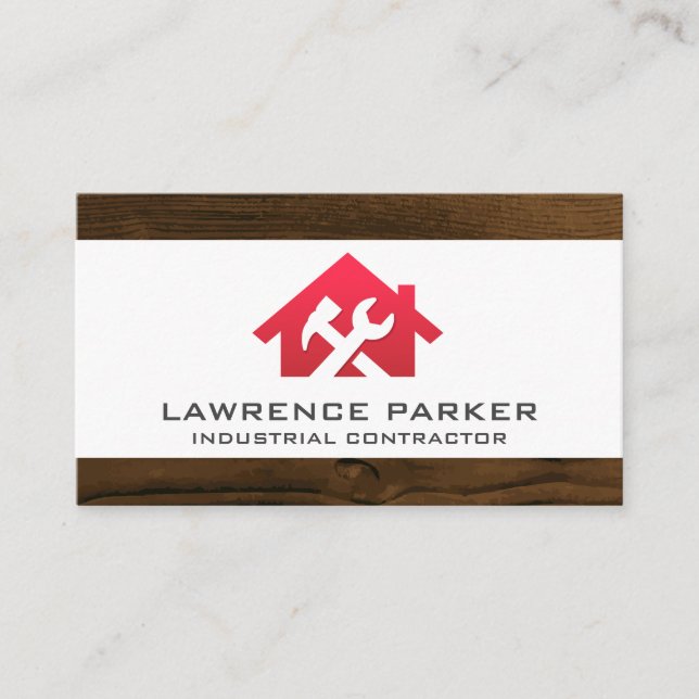 Construction Repair Icons | Red Home Wrench Logo Business Card (Front)