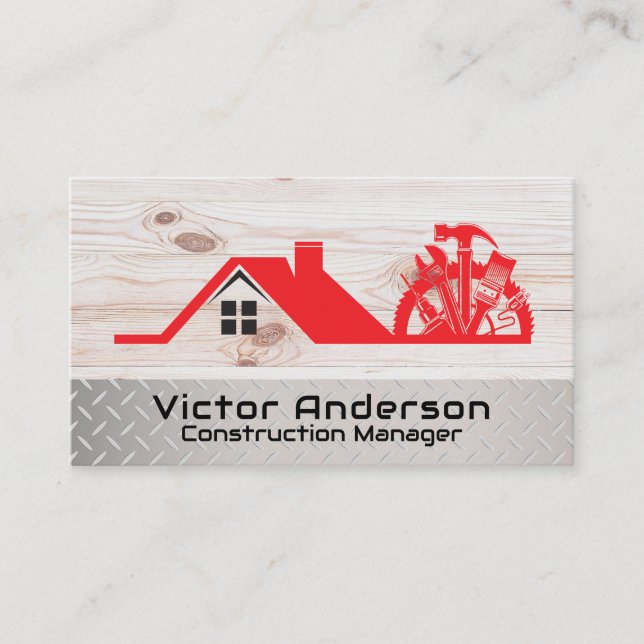 Construction Repair Tools Logo | Home Renovation Business Card (Front)