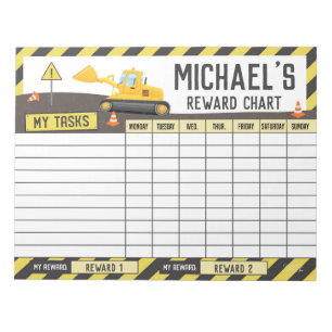 Construction Reward Chart Personalised Name Tasks Notepad