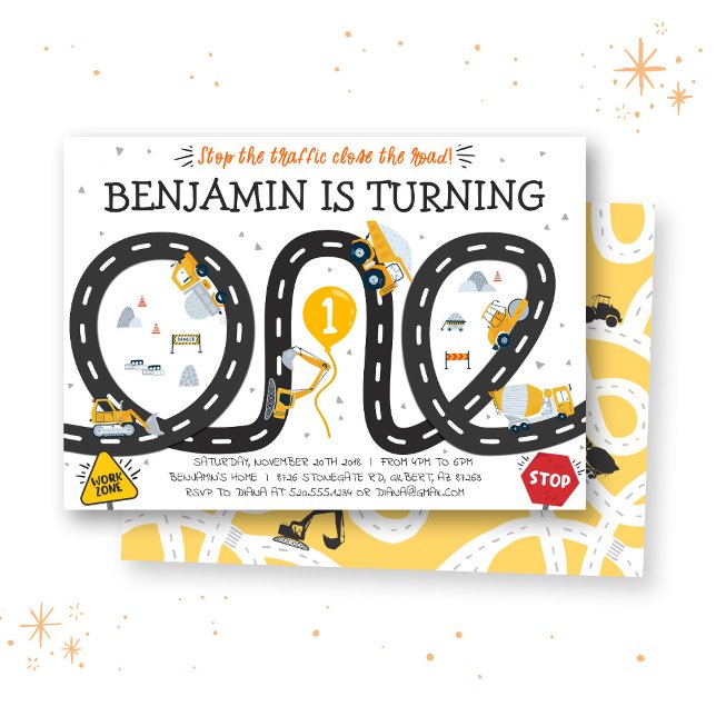 Construction Roads 1st Birthday Invitation (Creator Uploaded)