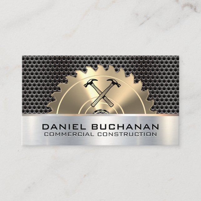 Construction | Saw  | Metallic Grill Hammers Icon Business Card (Front)