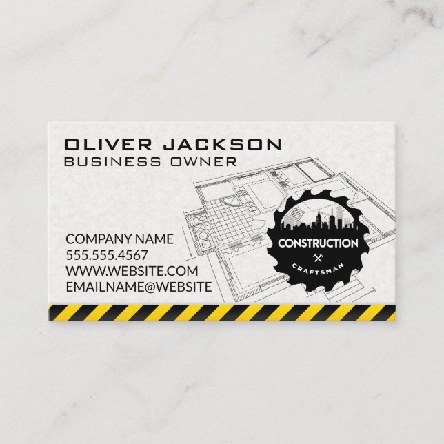 Construction Saw | Skyline | Blueprints Business Card (Front)