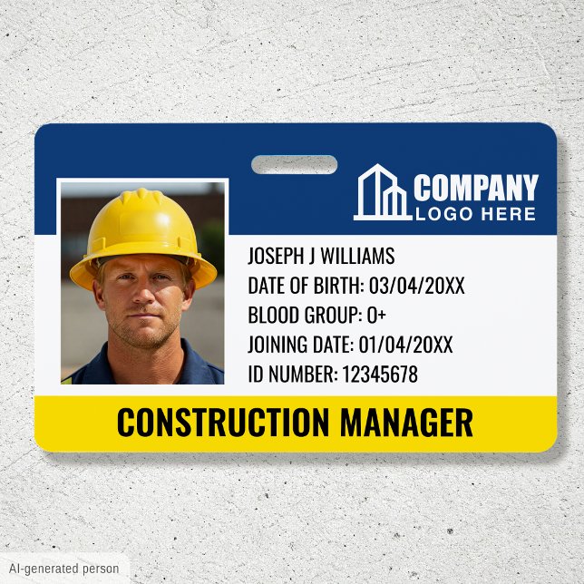 Construction Security ID Photo Logo Barcode Navy Badge (Creator Uploaded)