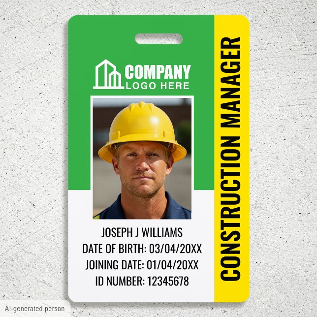 Construction Security ID Photo Logo QR Code Green Badge (Creator Uploaded)