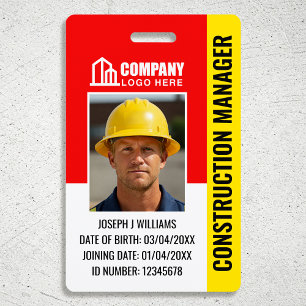 Construction Security ID Photo Logo QR Code Red Badge
