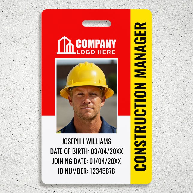 Construction Security ID Photo Logo QR Code Red Badge (Creator Uploaded)