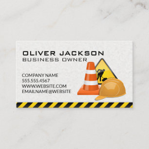 Construction Sign and Cone Hard Hat Business Card