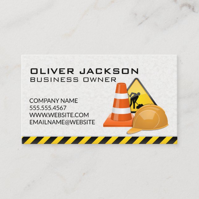 Construction Sign and Cone | Hard Hat  Business Card (Front)