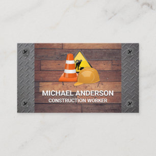 Construction Sign and Cone   Wood and Metal Business Card