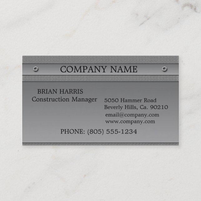 Construction Silver Metal Embossed Classic Business Card (Front)
