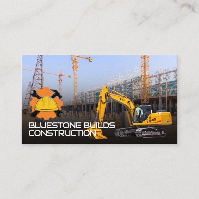 Construction Site | Cranes | Excavator Business Card (Front)