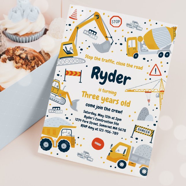 Construction Site Dump Truck Digger Birthday Party Invitation (Creator Uploaded)