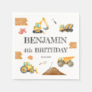Construction Site Dump Truck Digger Birthday Party Napkin