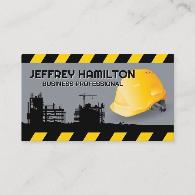 Construction Site Hard Hat | General Contractor Business Card (Front)