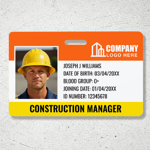 Construction Site ID Logo Barcode Orange Template Badge