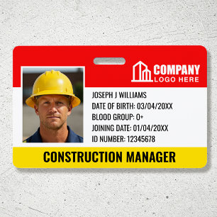 Construction Site ID Logo Barcode Red Template ID Badge