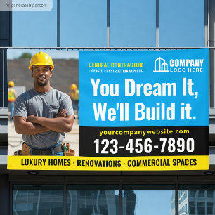 Construction Site Logo Photo Blue Advertising Banner