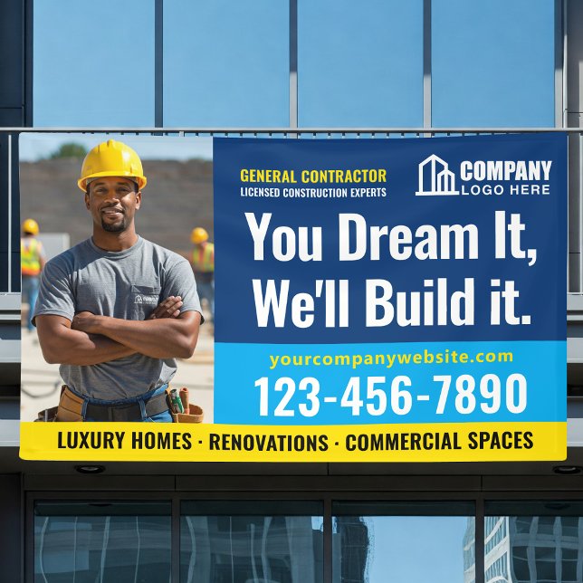 Construction Site Logo Photo Navy Blue Advertising Banner (Creator Uploaded)