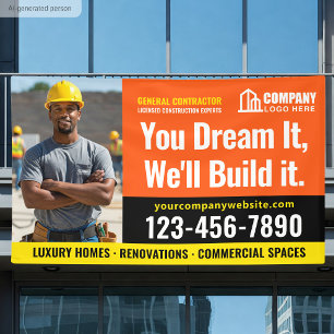Construction Site Logo Photo Orange Advertising Banner