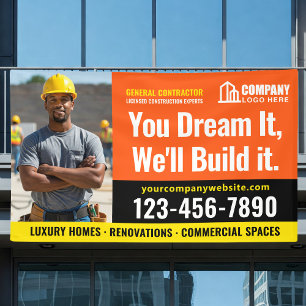 Construction Site Logo Photo Orange Advertising Banner