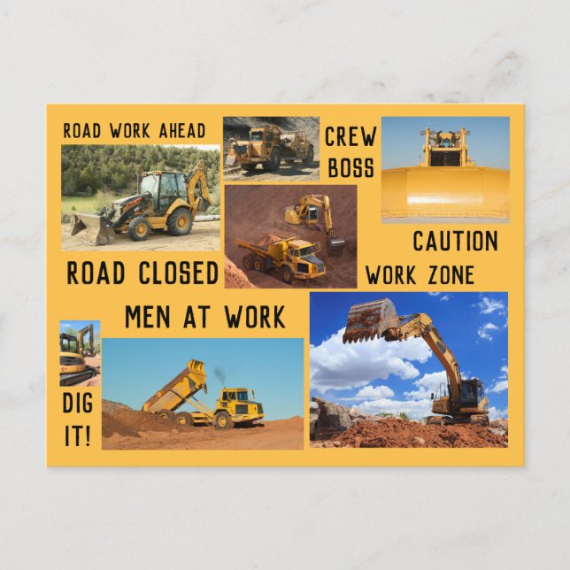 Construction Site Tractors Postcard (Front)