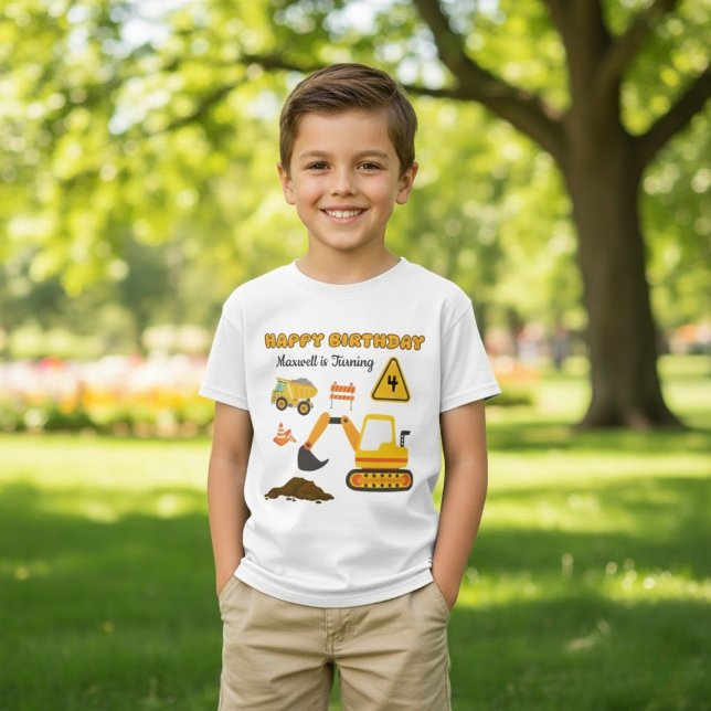 Construction Site Vehicle Custom Birthday Name Age T-Shirt (Creator Uploaded)
