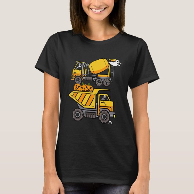Construction Site Vehicle Halloween Spooky Pumpkin T-Shirt (Front)