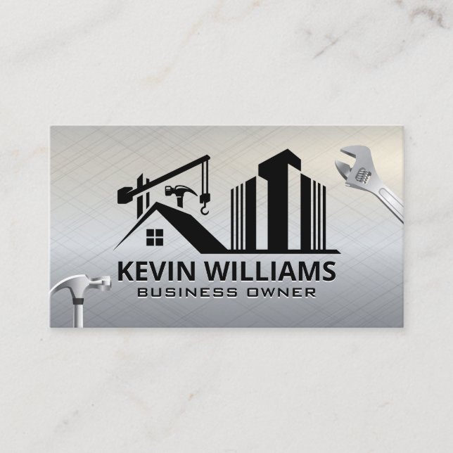 Construction Site | Wrench Hammer Tools Business Card (Front)