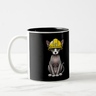 Construction Sphynx Cat Hard Hat Hairless Cat Art Two-Tone Coffee Mug