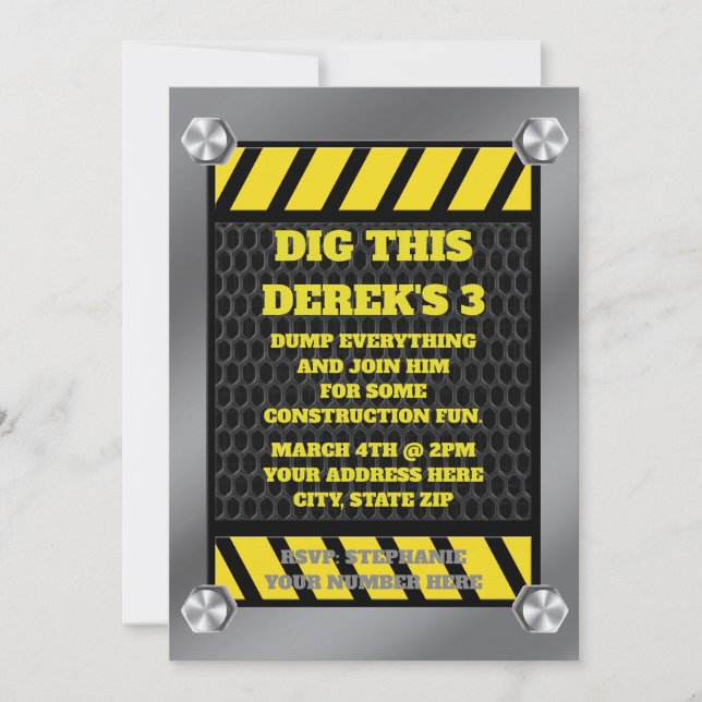 Construction Steel Hard Hat Birthday Invitation (Front)