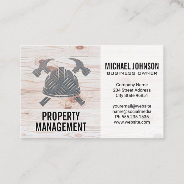 Construction Steel Logo | Wood Business Card (Front)