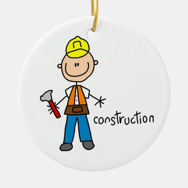 Construction Stick Figure Ceramic Tree Decoration (Front)