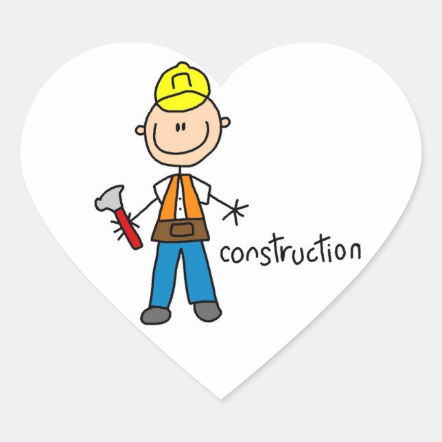 Construction Stick Figure Heart Sticker (Front)