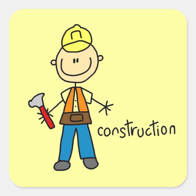 Construction Stick Figure Square Sticker (Front)