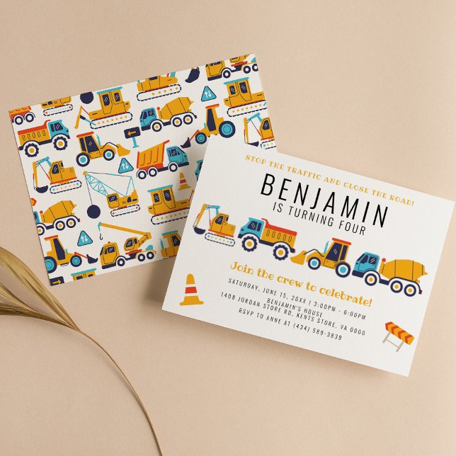 Construction Theme Birthday Dump Truck Party Invitation (Creator Uploaded)