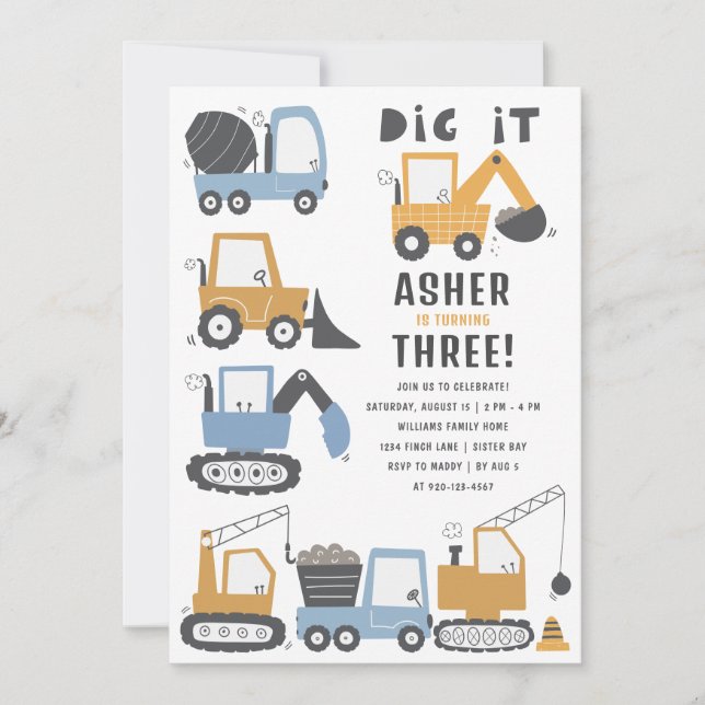 Construction Theme Birthday Party Invitation (Front)