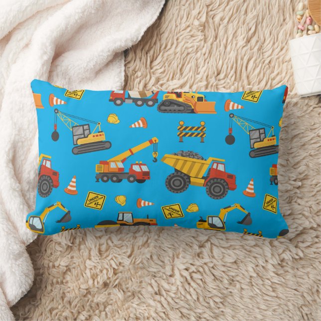 Construction Theme Blue Lumbar Cushion (Blanket)