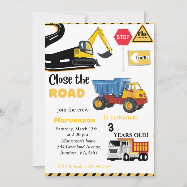 Construction Theme boy Birthday party Dump Truck Invitation (Front)