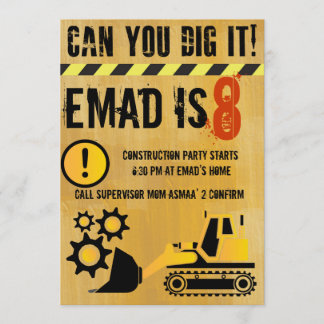 Construction theme brithday party invitation