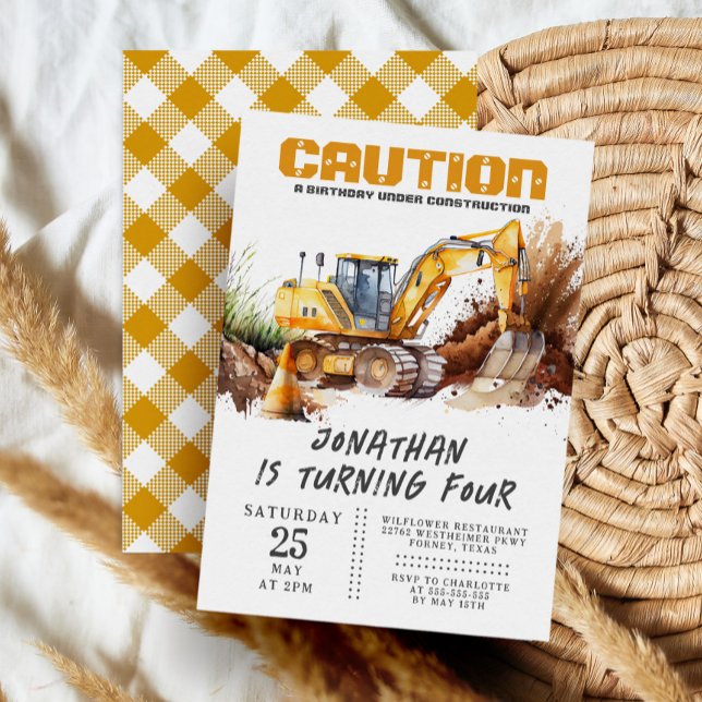 Construction Theme Digger Modern Kids Birthday Invitation (Creator Uploaded)