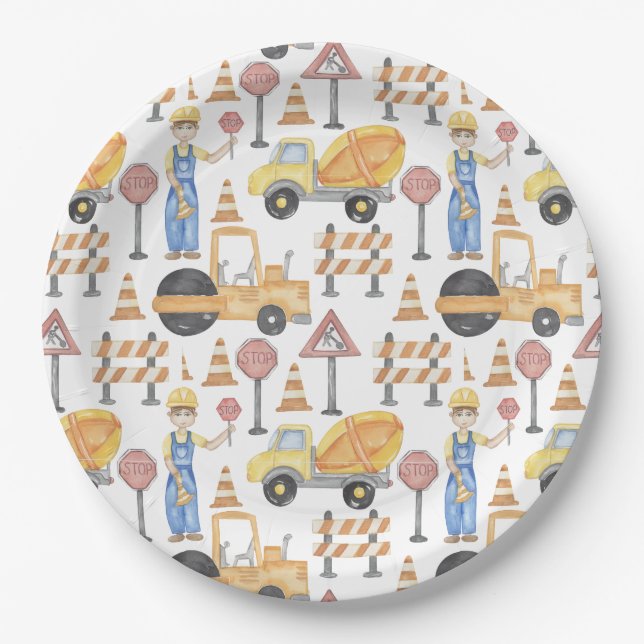 Construction Theme Party Paper Plate (Front)