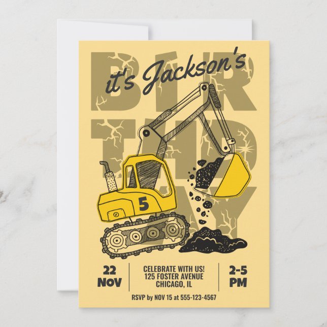 Construction Themed Child Birthday Party Invitation (Front)