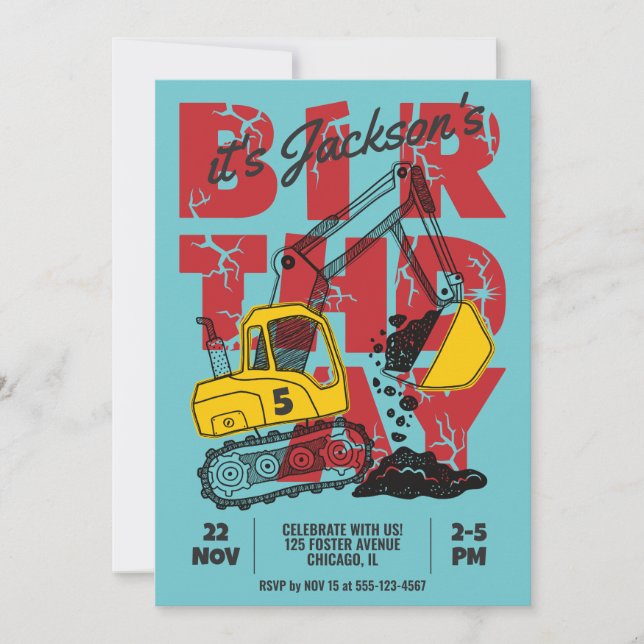 Construction Themed Child Birthday Party Invitation (Front)