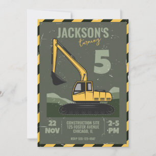 Construction Themed Child Birthday Party Invitation