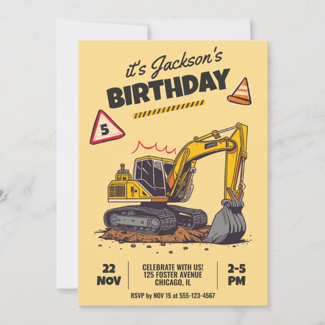 Construction Themed Child Birthday Party Invitation (Front)